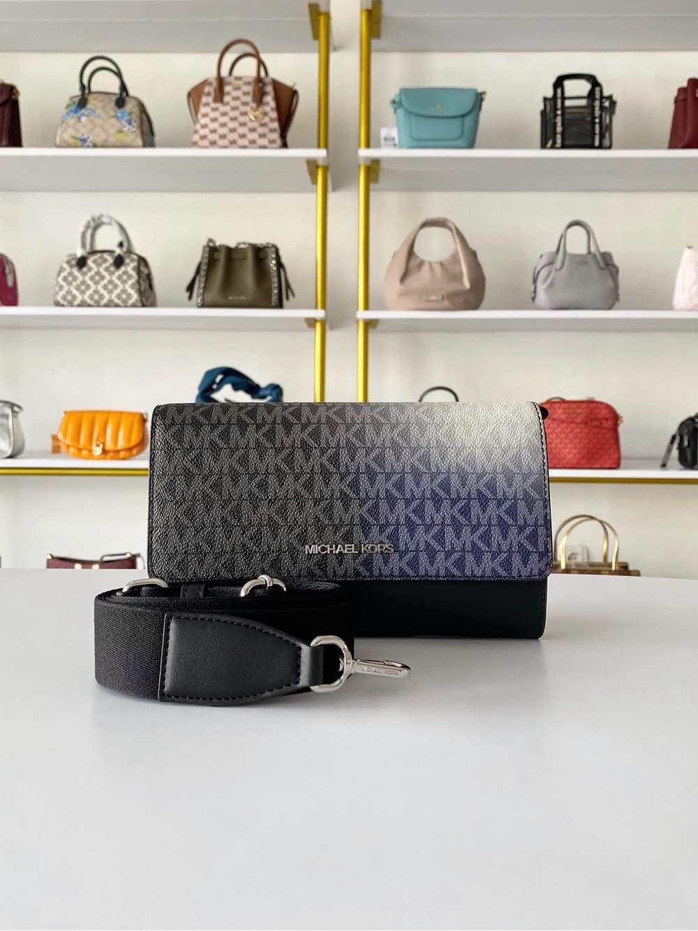 Michael Kors Black MK Logo Crossbody with Silver Hardware